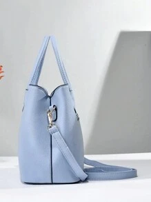Women's Solid Lychee Pattern Tote Bag, Large Capacity Multi-layer Crossbody Bag, Suitable For Dating, Work - Baby Blue - View 5