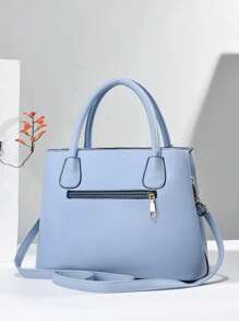 Women's Solid Lychee Pattern Tote Bag, Large Capacity Multi-layer Crossbody Bag, Suitable For Dating, Work - Baby Blue - View 4