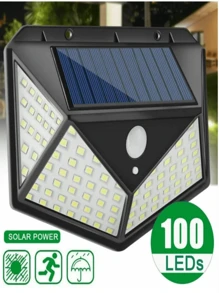 1 pieza 100 LED luz solar de patio de cuatro lados luminosa, de alta potencia, ahorro de energía, conveniente, sensor de movimiento impermeable, luz solar de patio de doble uso para el hogar y luz de emergencia para exteriores, regalo de Halloween, Navidad y Acción de Gracias