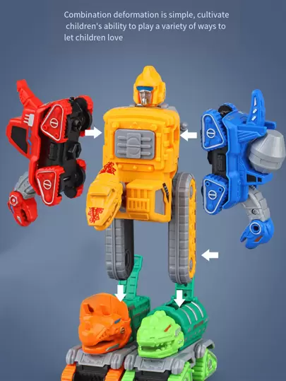 1入恐龍組裝5合1可變火車和工程車挖掘機推土機玩具,適合兒童