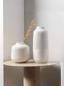 1 件防碎陶瓷塑料花瓶 - 现代简约光泽白色几何轮廓,带纹理哑光细节,不易破碎的桌面装饰,适用于客厅/办公室/画廊,四季单色艺术中心装饰品 - 白色 - 查看 8