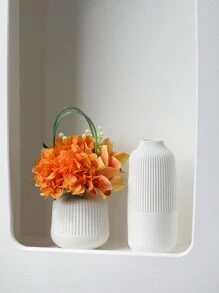 1 件防碎陶瓷塑料花瓶 - 现代简约光泽白色几何轮廓,带纹理哑光细节,不易破碎的桌面装饰,适用于客厅/办公室/画廊,四季单色艺术中心装饰品 - 白色 - 查看 7