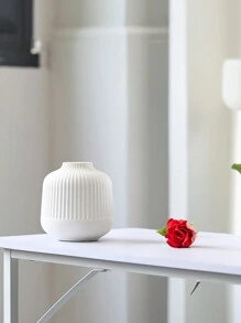 1 件防碎陶瓷塑料花瓶 - 现代简约光泽白色几何轮廓,带纹理哑光细节,不易破碎的桌面装饰,适用于客厅/办公室/画廊,四季单色艺术中心装饰品 - 白色 - 查看 5