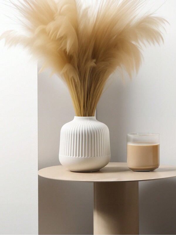 1 PIEZA Jarrón de plástico resistente a los golpes con apariencia de cerámica - Moderno y minimalista, de color blanco brillante con contorno geométrico y detalles en textura mate, decoración de mesa irrompible para sala de estar/oficina/galería, centro de arte monocromático para todo el año, regalo para cumpleaños, graduación, decoración del hogar, decoración de habitación, jarrón para flores