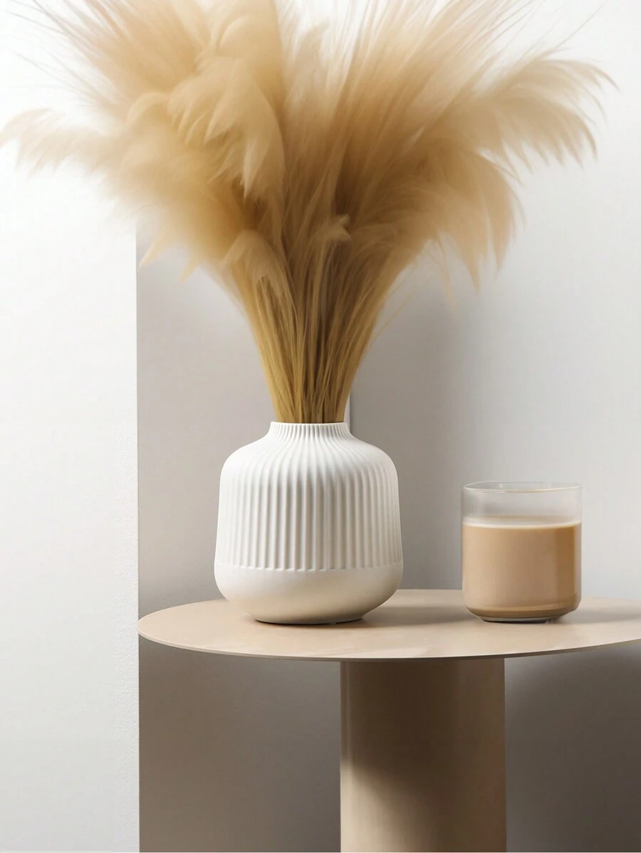 1 件防碎陶瓷塑料花瓶 - 现代简约光泽白色几何轮廓，带纹理哑光细节，不易破碎的桌面装饰，适用于客厅/办公室/画廊，四季单色艺术中心装饰品