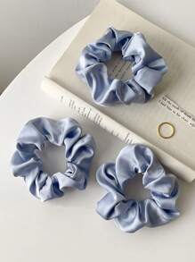 1/5 件女士纯色缎面复古发圈发饰套装，多巴胺发圈发圈，休闲 - 霧霾藍 - 查看 5