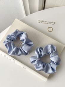 1/5 件女士纯色缎面复古发圈发饰套装，多巴胺发圈发圈，休闲 - 霧霾藍 - 查看 6