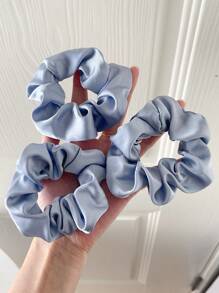 1/5 件女士纯色缎面复古发圈发饰套装，多巴胺发圈发圈，休闲 - 霧霾藍 - 查看 3