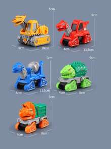 1pc Dinosaur Assembled 5 In 1 Deformable Fire & Engineering Truck Excavator Bulldozer Toy For Kids - Multicolor - View 10