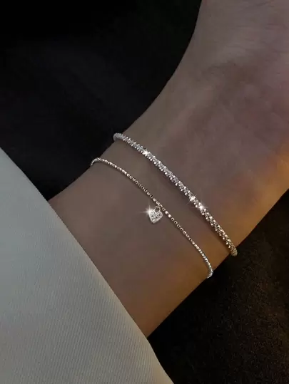 2 szt. Jasnosrebrne bransoletki z serduszkami dla kobiet, idealne na prezent na wakacje/randkę i Walentynki