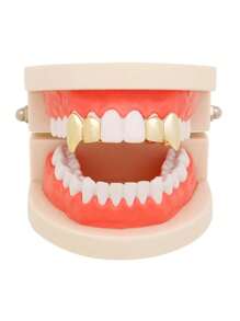 1入組男女通用18k銀色嘻哈雙牙套裝,吸血鬼尖牙,老虎牙,人造牙,萬聖節飾品