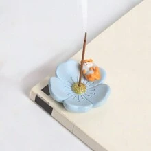 1pc Light Blue Cherry Blossom And Puppy Incense Burner