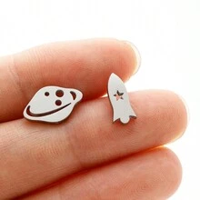 1對小型火箭衛星耳釘,時尚不鏽鋼星球耳環,宇宙飛船耳釘女性魅力珠寶