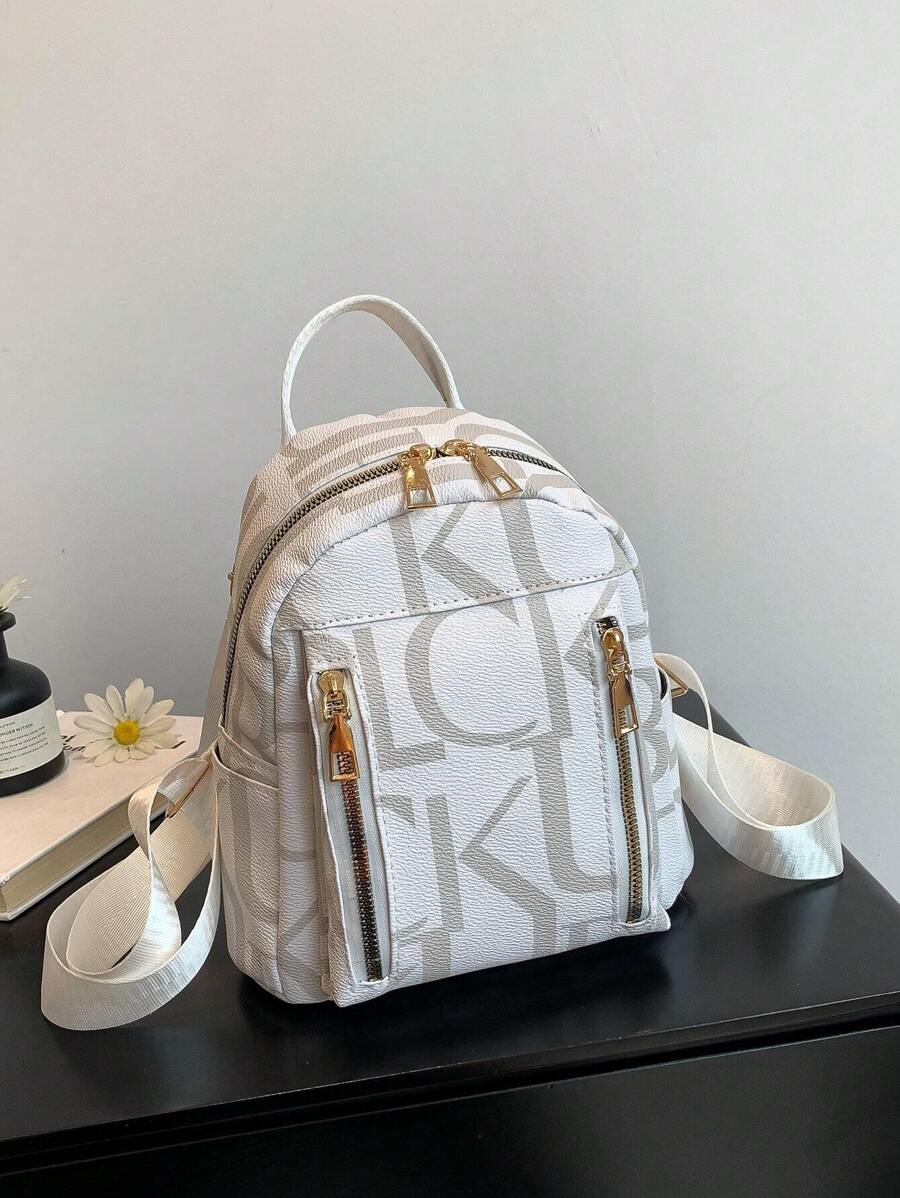 1pc Graffiti Letter Print Backpack Suitable For Women's Daily Outfits, School Supplies, School Backpack, School Bag, Backpack For School, Back To School Backpack, School Bookbag, Big Backpack, Backpack School, Back To School Bags, Large Capacity, Lightweight, Portable, Suitable For Teen Girls Women College Students, Teacher, White-Collar Workers, Perfect For Back To School, First Day Of School, College, Work, Business, Commute, Office - White - View 1