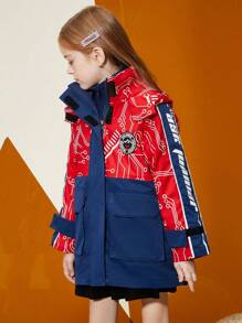 2pcs/Set Tween Girls' Hooded Jacket With Thermal Lined, Autumn/Winter - Red - View 9