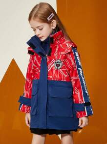 2pcs/Set Tween Girls' Hooded Jacket With Thermal Lined, Autumn/Winter - Red - View 4