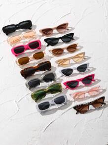 16 件女士塑料矩形框架 Y2K 眼镜套装，适合日常装饰服装配饰，适合夏季海滩度假、户外、旅行 - 彩色 - 查看 2