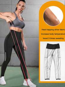 Women's High-Waisted Shapewear Athletic Leggings, Sports Pants - Black - View 5