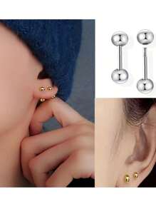 3 Pairs Stainless Steel Bean Earrings For Men, Women Simple Silver Color Ball Stud Earrings For Boys 3/4/5mm Set - Silver - View 2