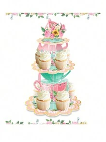 1pc Afternoon Tea Themed Cupcake Stand - Multicolor - View 3