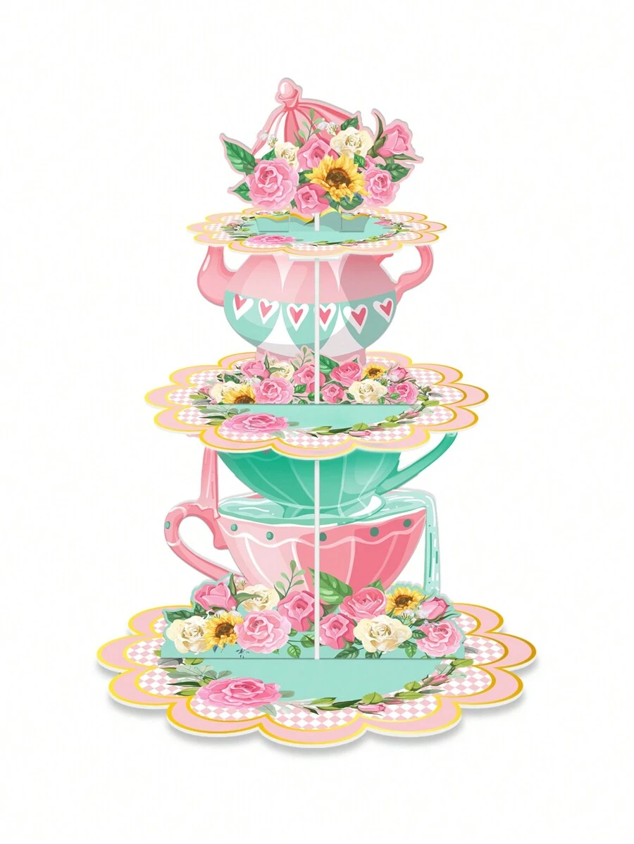 1pc Afternoon Tea Themed Cupcake Stand - Multicolor - View 1