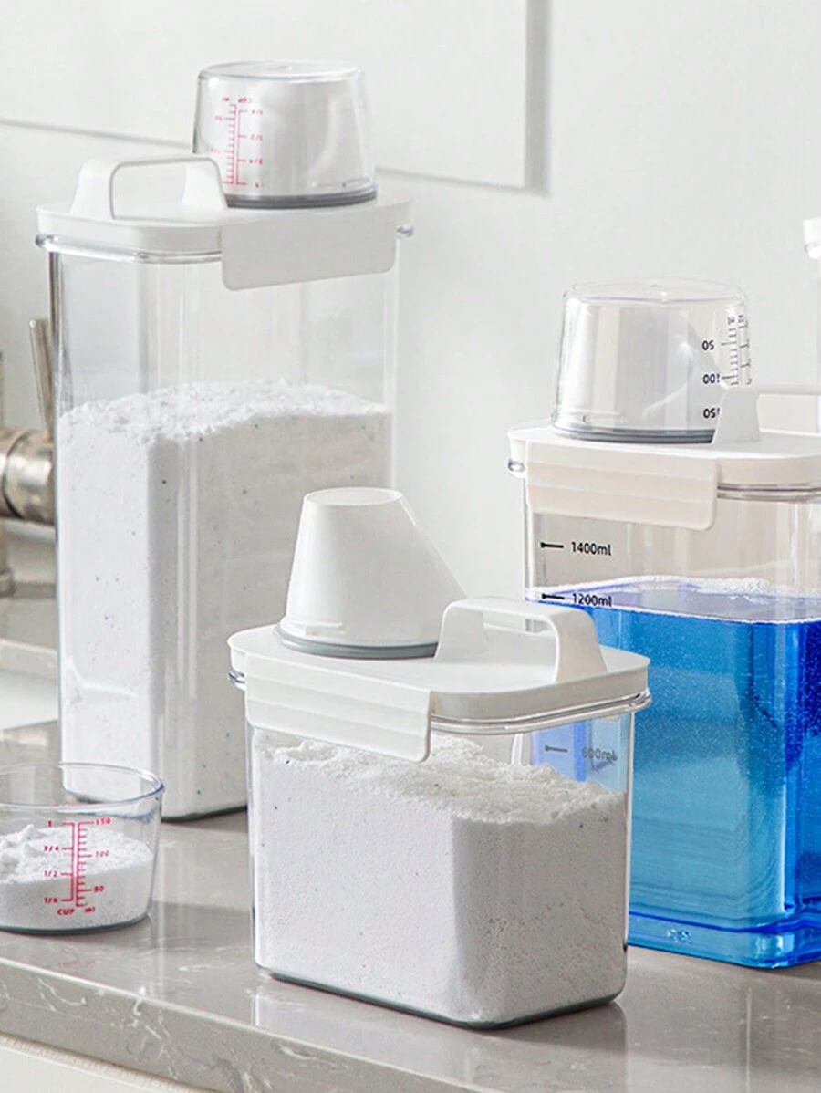 1pc Detergent Powder Storage Box For Laundry Supplies, Washing Liquid Container, Household Plastic Bucket - White - View 1