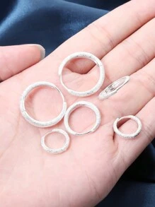 1對霧面閃亮925純銀耳環,女士日常佩戴耳環 - 銀色 - 查看 2