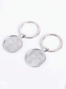 5pcs Keychain Keyring Blanks With Pendant Frame & 25mm Round Cabochon Base For Jewelry Making - Silver - View 5