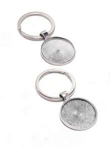 5pcs Keychain Keyring Blanks With Pendant Frame & 25mm Round Cabochon Base For Jewelry Making - Silver - View 6