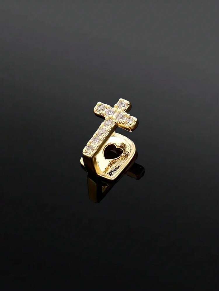 1Pc 18K Golden Cross-shaped Grillz Teeth Bracelet with Golden Teeth Grills - Perfect Halloween Jewelry for Men & Women - Gold - View 12