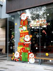 1pc Static Cling Christmas Decorative Window Sticker For Shop Glass Door Scene Dress Up Decoration - Multicolor - View 2