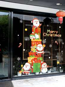 1pc Static Cling Christmas Decorative Window Sticker For Shop Glass Door Scene Dress Up Decoration - Multicolor - View 1