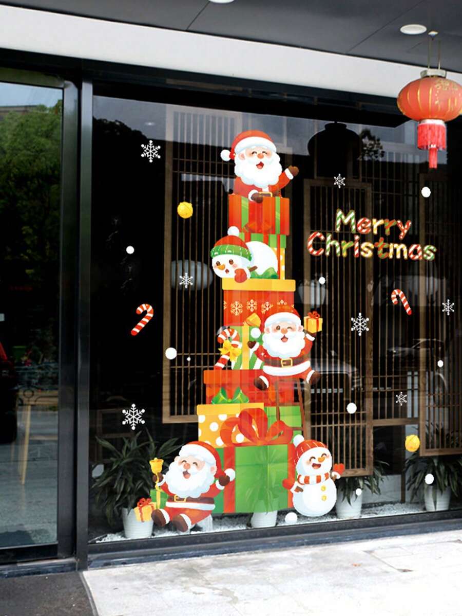 1pc Static Cling Christmas Decorative Window Sticker For Shop Glass Door Scene Dress Up Decoration - Multicolor - View 1