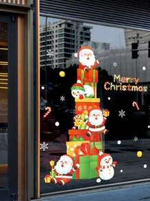 1pc Static Cling Christmas Decorative Window Sticker For Shop Glass Door Scene Dress Up Decoration - Multicolor - View 3