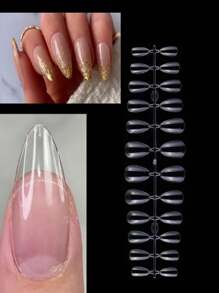 240pzs Tips Completos Uñas Postizas Punta Almendra Cristal Press On - transparente - Ver 1