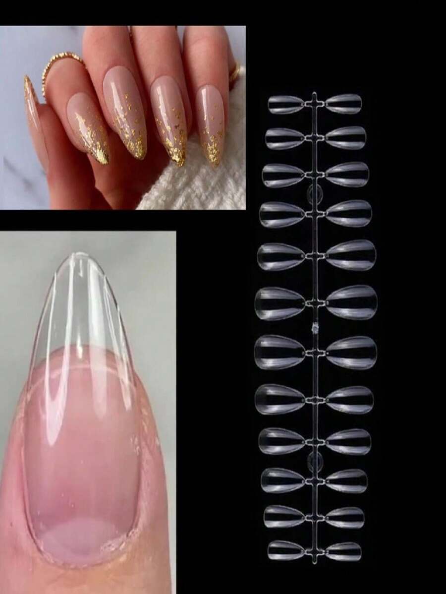 240pzs Tips Completos Uñas Postizas Punta Almendra Cristal Press On - transparente - Ver 1