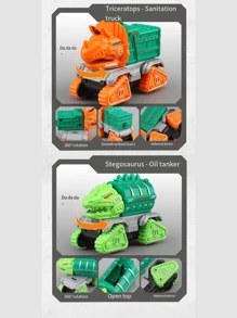1pc Dinosaur Assembled 5 In 1 Deformable Fire & Engineering Truck Excavator Bulldozer Toy For Kids - Multicolor - View 8