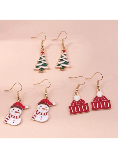 3ペア/セット クリスマステーマ ピアス、トナカイ