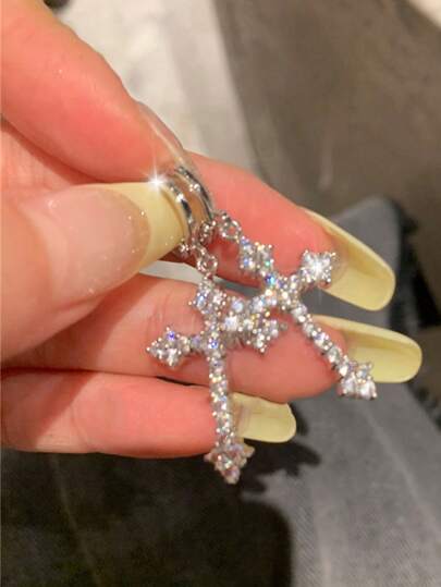 2入組y2k風格鑲嵌晶鑽十字設計女士耳環,適合約會、假期和聖誕禮物