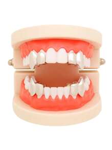 1入組男女通用18k銀色嘻哈雙牙套裝,吸血鬼尖牙,老虎牙,人造牙,萬聖節飾品