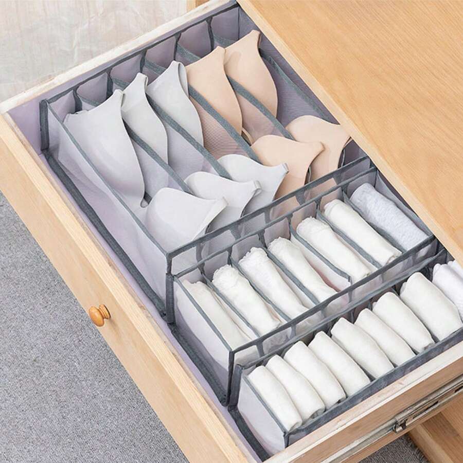 1入灰色家庭內衣收納盒,牛仔褲收納網格,襪子收納網 - 灰色 - 查看 1