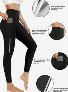 Women's High-Waisted Shapewear Athletic Leggings, Sports Pants - Black - View 3