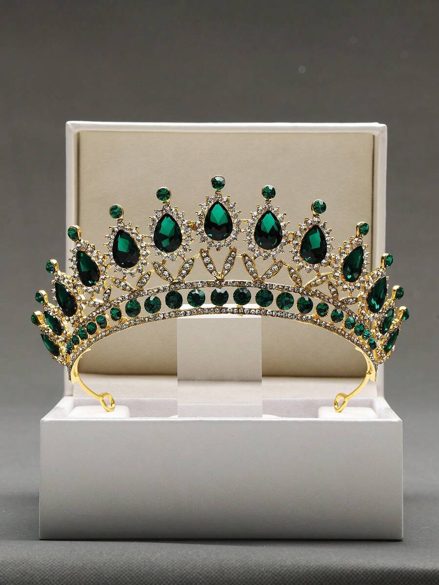 1pc Classic Alloy Crown Hair Accessory Suitable For Women's Weddings, Birthdays, And Parties - Green - View 1