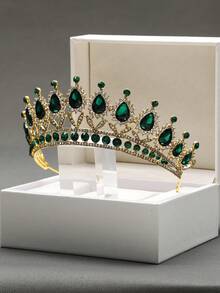 1pc Classic Alloy Crown Hair Accessory Suitable For Women's Weddings, Birthdays, And Parties - Green - View 3