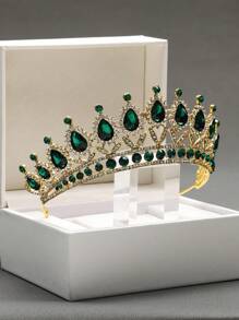 1pc Classic Alloy Crown Hair Accessory Suitable For Women's Weddings, Birthdays, And Parties - Green - View 2