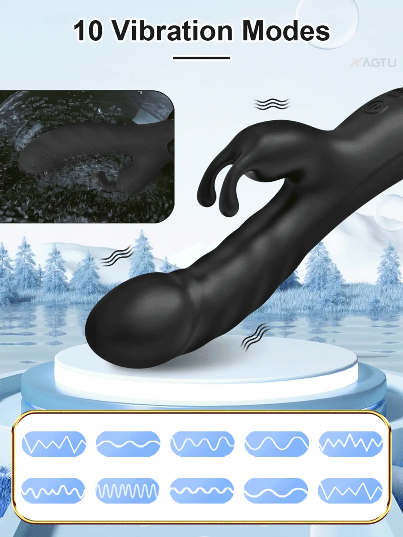 1 pieza Vibrador de conejo, estimulador del clítoris, 10 modos de vibración, masajeador personal, accesorios íntimos para mujeres - Negro - Ver 4