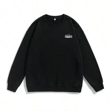 Cartoon Anime Eyes Printed Fashionable Loose Fit Round Neck Sweatshirt For Couples - Black - View 1