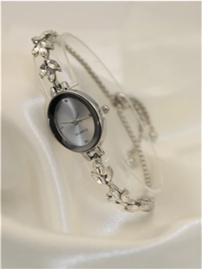 新しい レディース 合金ブレスレット付き腕時計、調整可能デザイン、ラインストーンとクォーツ装飾、学生への日常用ギフトに最適