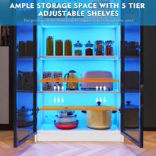 Lvifur Tall Storage Cabinet 70 inches, 3 Color Dimmable LED Kitchen Pantry Cabinet with Human Body Induction, 5 Tier Bookcase Display Cabinet with Adjustable Shelves for Living Room Office