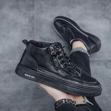 男鞋2023秋季新款商務正裝pu皮鞋男士時尚百搭輕便軟底運動鞋男士休閒鞋 - 黑色 - 查看 3